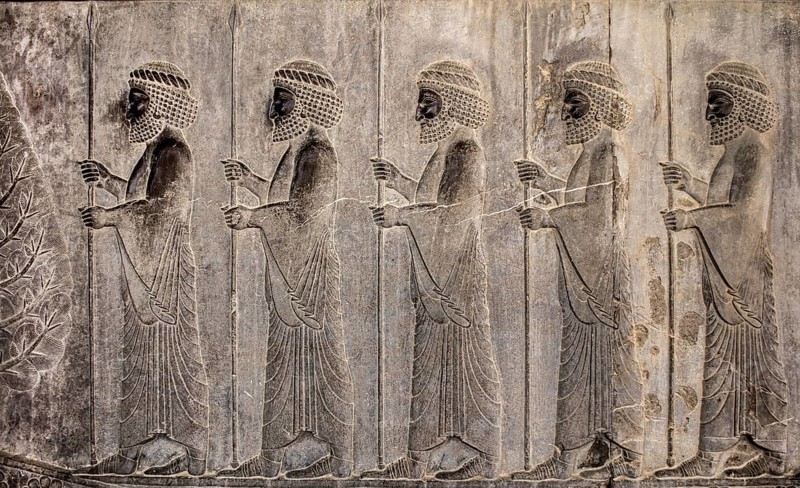 Relief detail of the delegation of nations bringing gifts to Darius on the steps of Apadana Palace