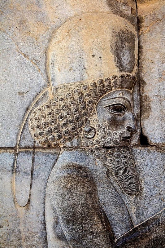 Relief detail of the delegation of nations bringing gifts to Darius on the steps of Apadana Palace