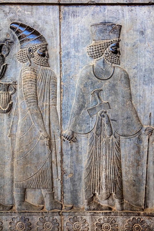 Relief detail of the delegation of nations bringing gifts to Darius on the steps of Apadana Palace