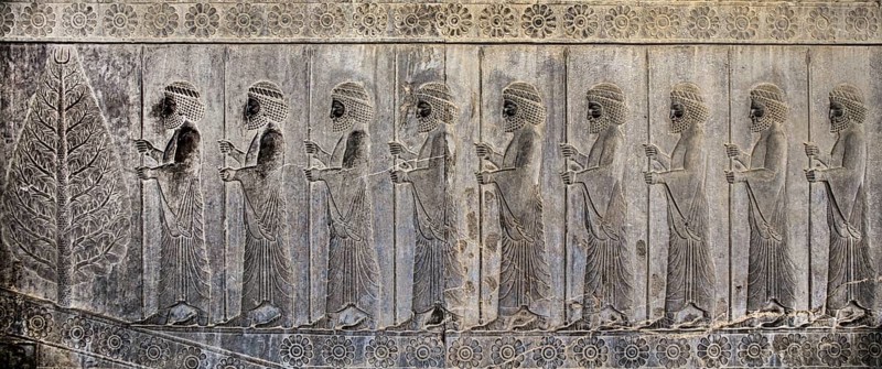 Relief detail of the delegation of nations bringing gifts to Darius on the steps of Apadana Palace