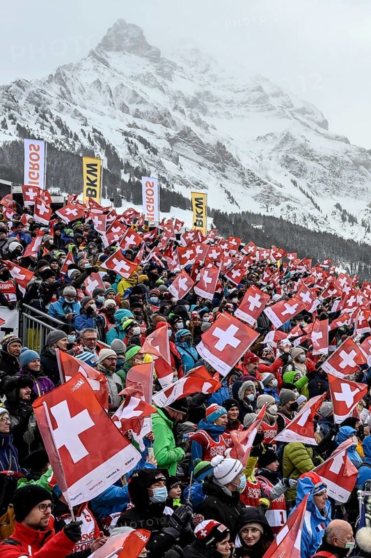 Swiss fans with flags