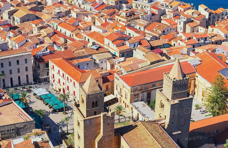 Top view of Cathedral San Salvatore and Piazza Duomo