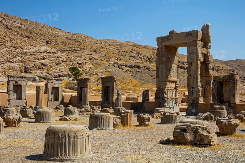 Hundred-column hall with reliefs in the door reveals
