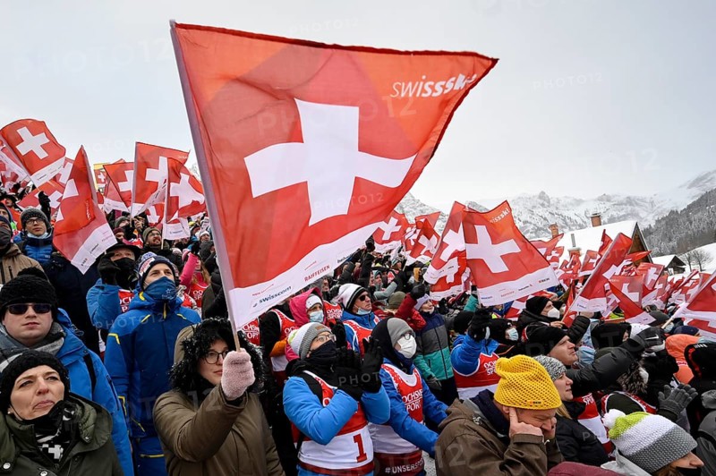 Swiss fans with flags