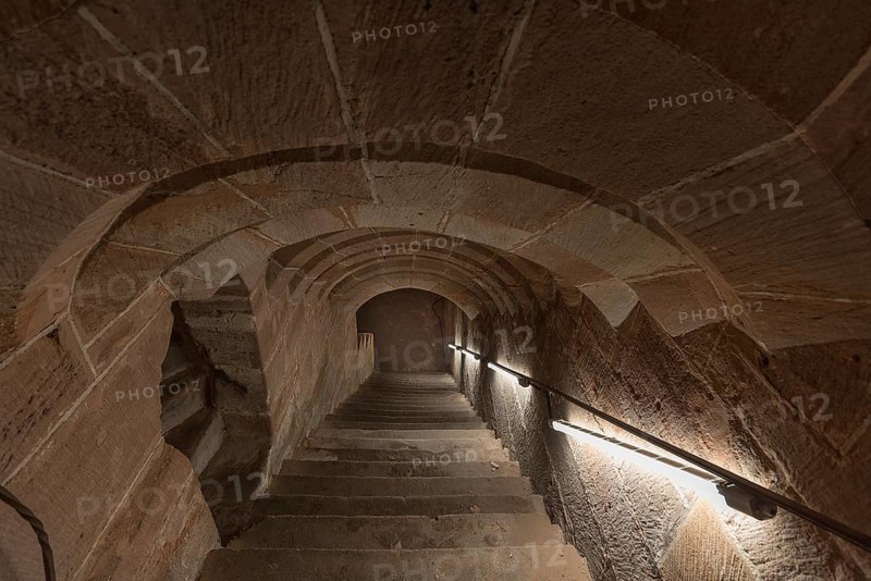 Historic staircase leading down to the vaulted cellar of the former Pellerhaus