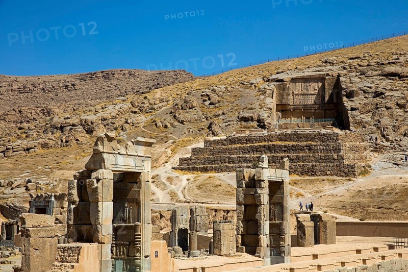 Hundred Column Hall with rock tomb in the background