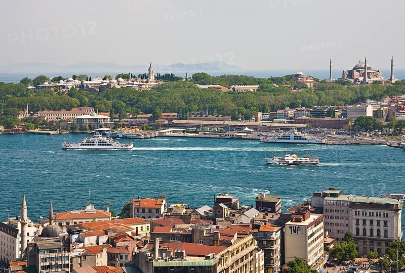 Panoramic view of Topkapi and Hagia Sophia from the Galata Tower in the Karakoey district