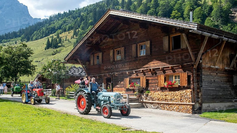 Vintage tractors at the Kirtag in Almdorf Eng