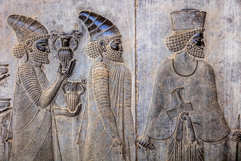 Relief detail of the delegation of nations bringing gifts to Darius on the steps of Apadana Palace