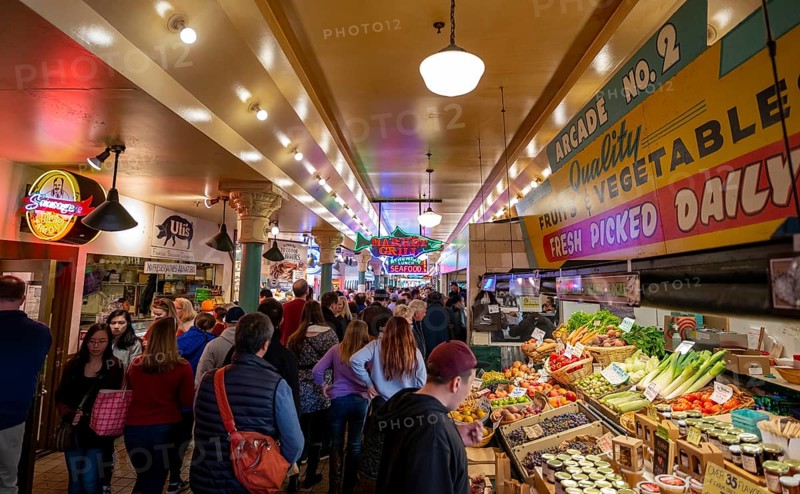People in a market hall
