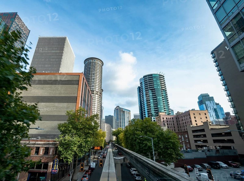 View from the Monorail Railway to skyscrapers and downtown