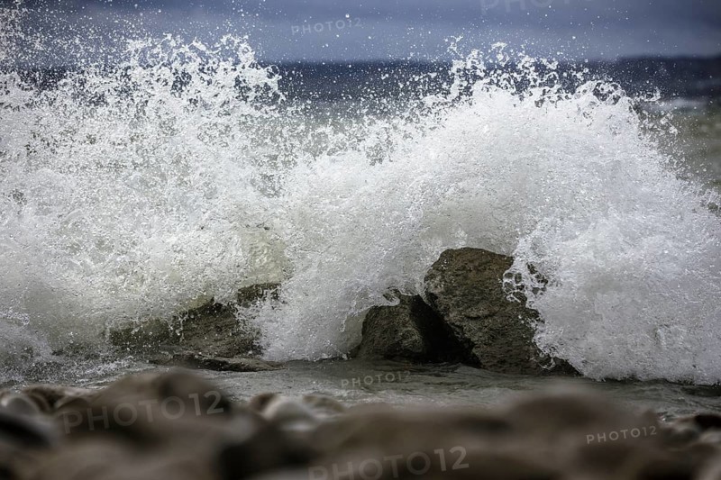 Storm Lolita raging on the stony shore in Hagnau