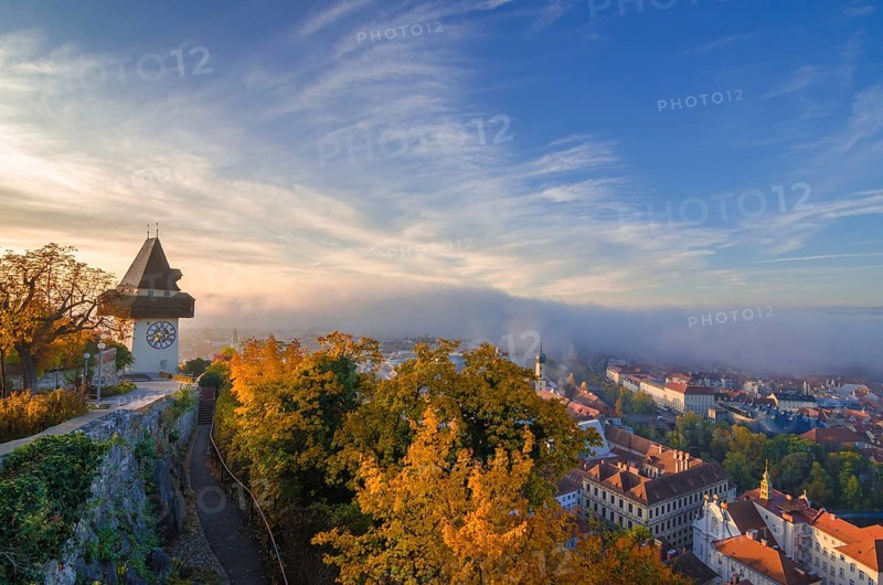 Cityscape of Graz and the famous clock tower