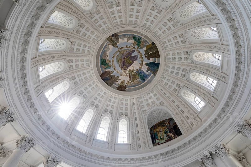 Interior view with the large dome in St. Blasius Cathedral