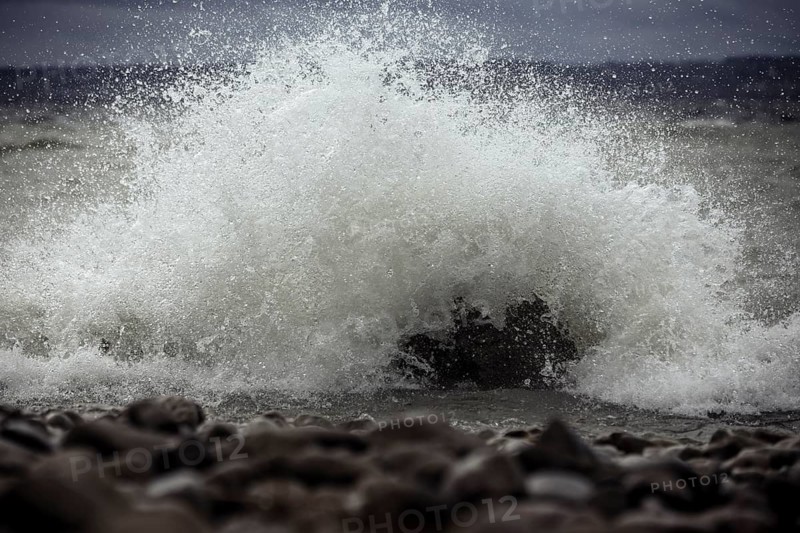 Storm Lolita raging on the stony shore in Hagnau