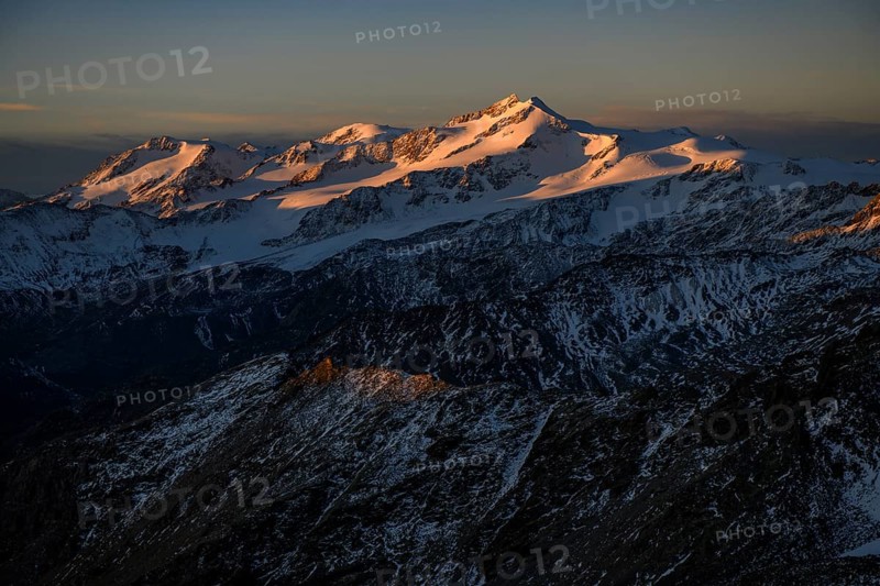 Snowy summit of Monte Cevedale in the morning light
