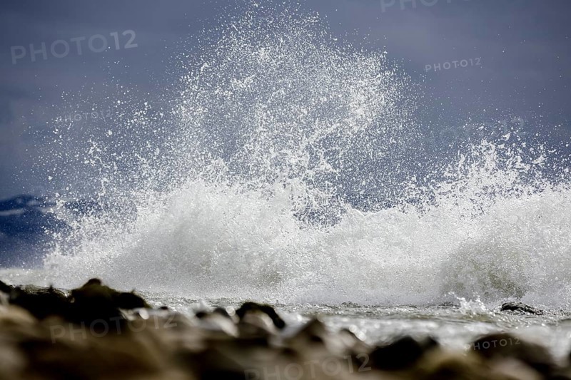 Storm Lolita raging on the stony shore in Hagnau