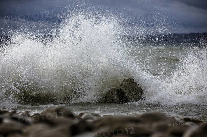 Storm Lolita raging on the stony shore in Hagnau