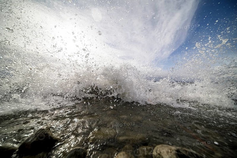 Storm Lolita raging on the stony shore in Hagnau