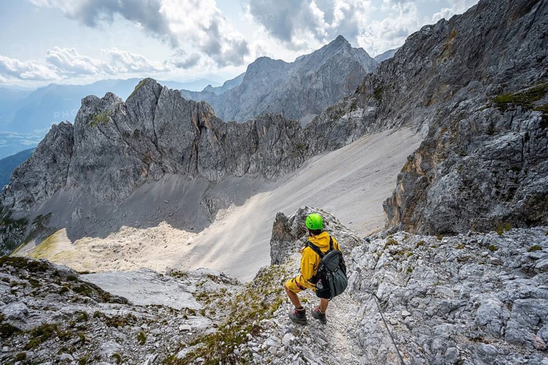 Hikers on the via ferrata