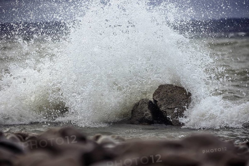 Storm Lolita raging on the stony shore in Hagnau