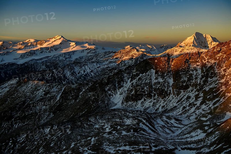 Snowy summit of Monte Cevedale in the morning light