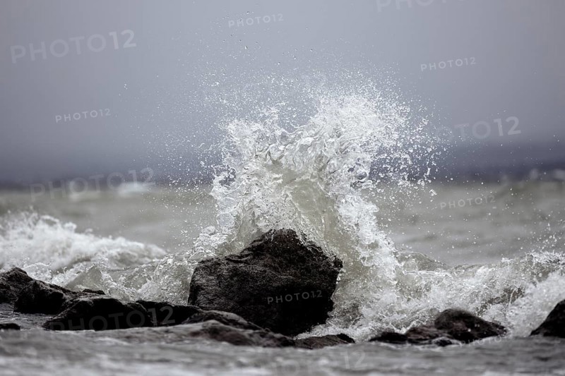 Storm Lolita raging on the stony shore in Hagnau