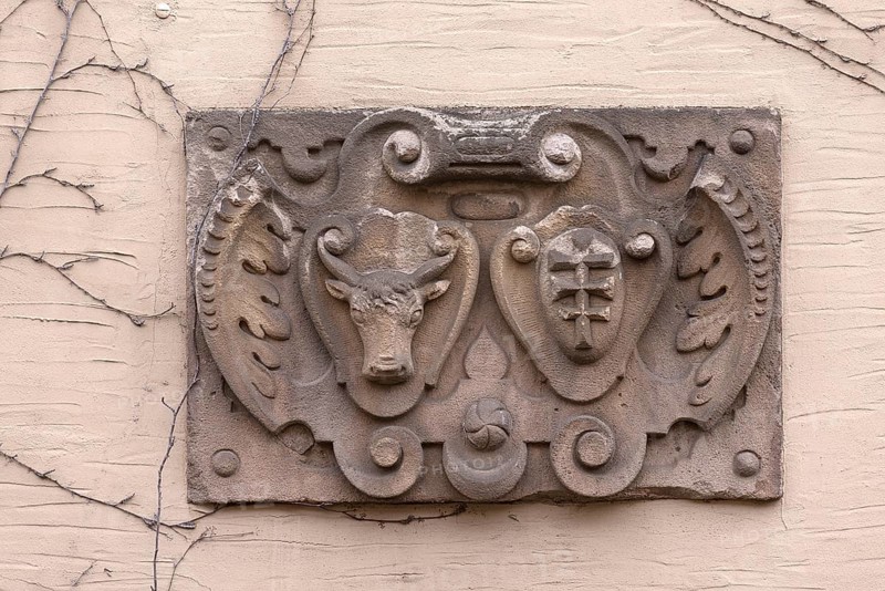 Baroque sandstone relief with two representations of coats of arms