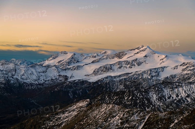 Snowy summit of Monte Cevedale in the morning light
