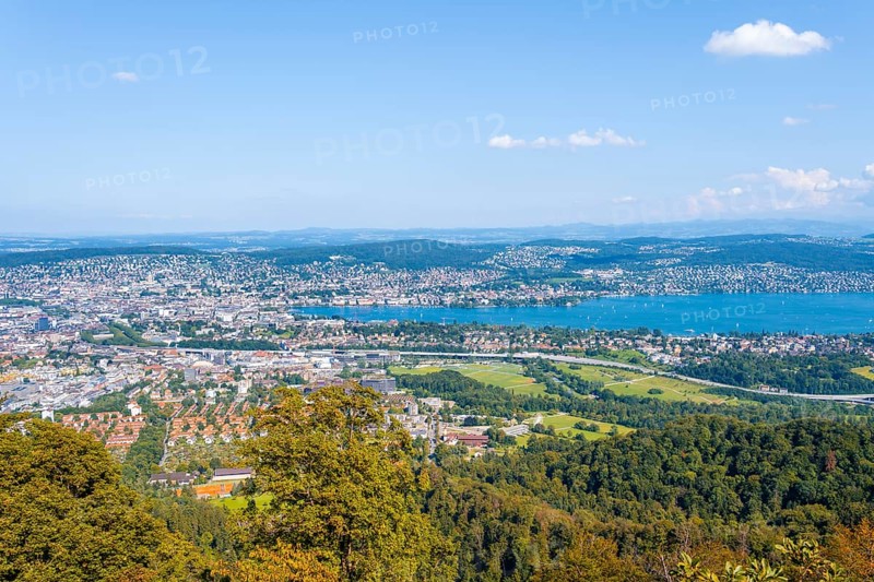 View of the city of Zurich and Lake Zurich from the Uetliberg
