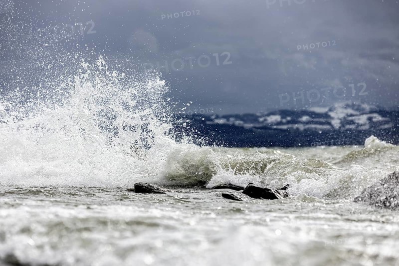 Storm Lolita raging on the stony shore in Hagnau