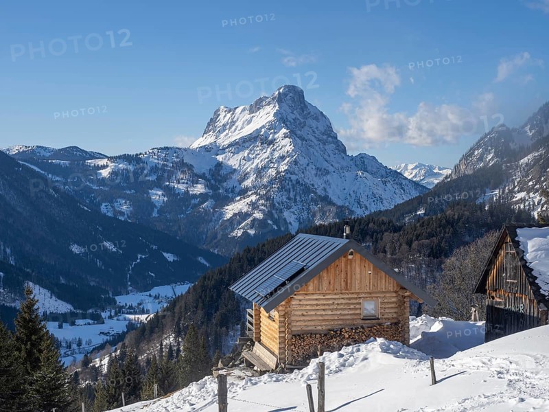 Hut in winter landscape