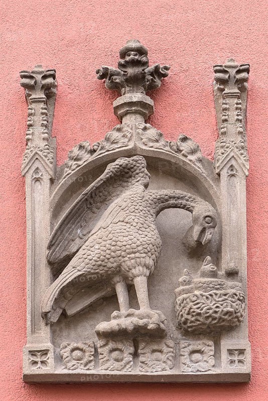 Sandstone relief depicting an eagle on a residential house