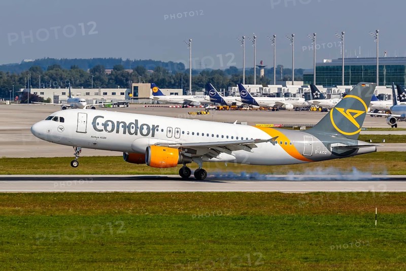 An Airbus A320 aircraft of Condor with registration D-AICG at the airport in Munich