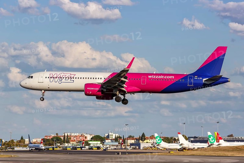 A Wizzair Airbus A321neo with registration number HA-LVH at the airport in Lisbon
