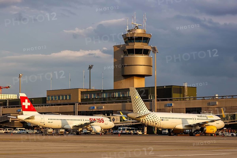 Airbus A320 aircraft of Vueling and Swiss at the airport in Zurich
