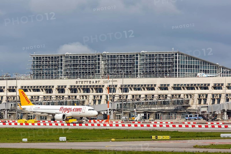 A Pegasus Airbus A320neo with registration TC-NCU at the airport in Stuttgart