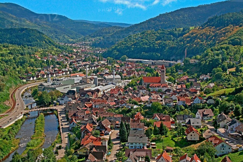 View of Obertsrot and the Sacred Heart Church from the Eberstein Castle Winery