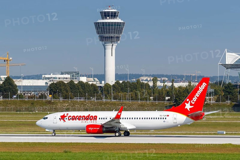 A Corendon Airlines Boeing 737-800 aircraft with registration TC-TJV at Munich Airport