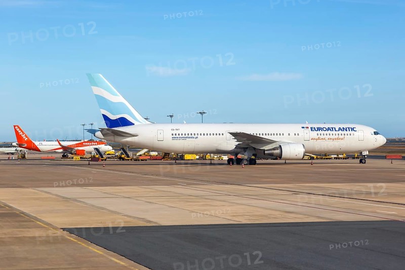 A EuroAtlantic Boeing 767-300ER aircraft with registration CS-TKT at Faro Airport