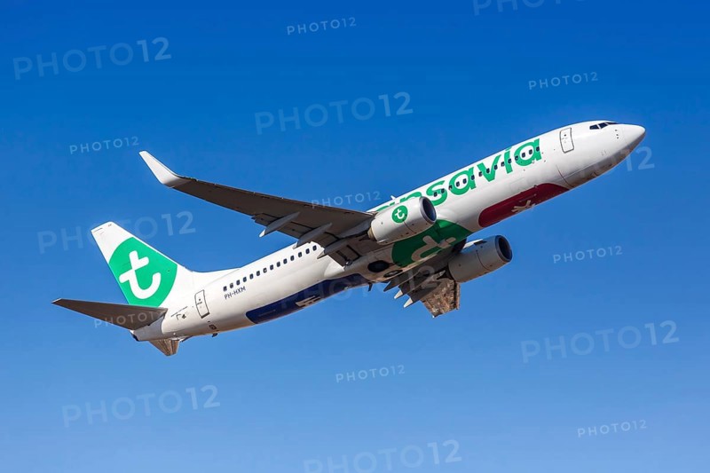 A Transavia Boeing 737-800 aircraft with registration PH-HXM at the airport in Lisbon