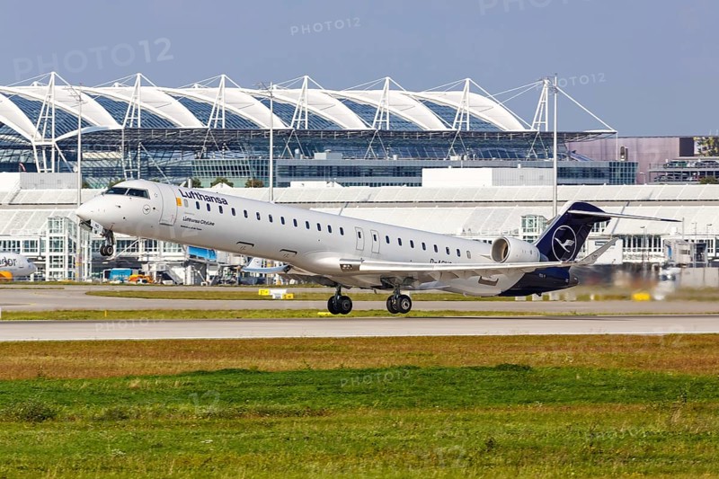 A Bombardier CRJ-900 aircraft of Lufthansa CityLine with the registration D-ACNG at the airport in Munich