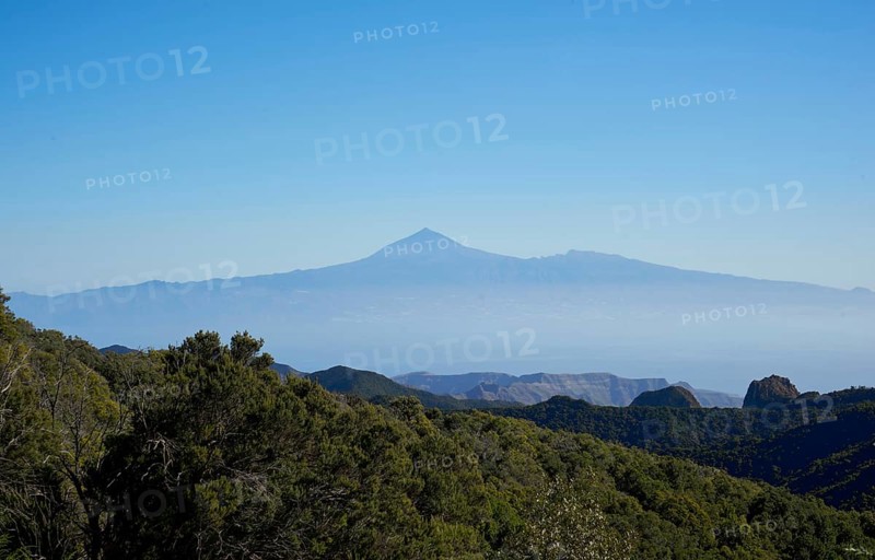 View from the summit of Alto de Garajonay towards Tenerife and Mount Teide