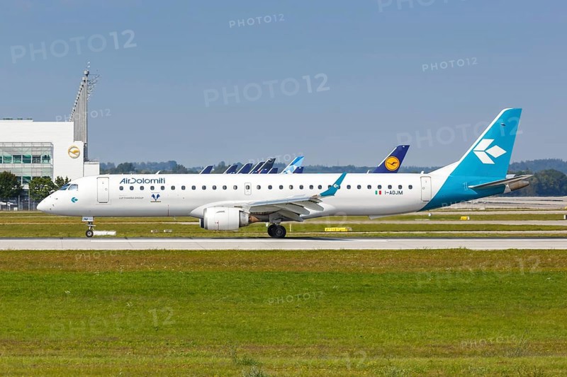 An Air Dolomiti Embraer ERJ195 with registration number I-ADJM at Munich Airport