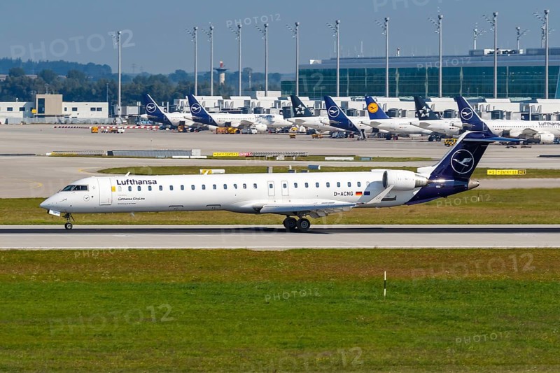 A Bombardier CRJ-900 aircraft of Lufthansa CityLine with the registration D-ACNG at Munich Airport