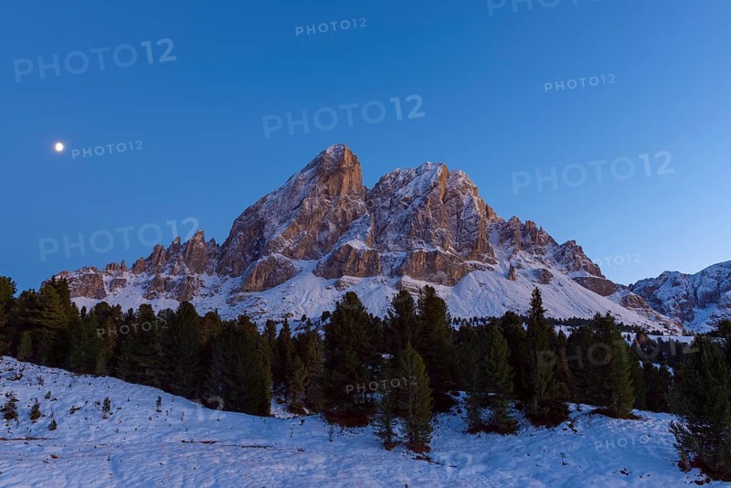 Peitlerkofel at Dusk with Moon