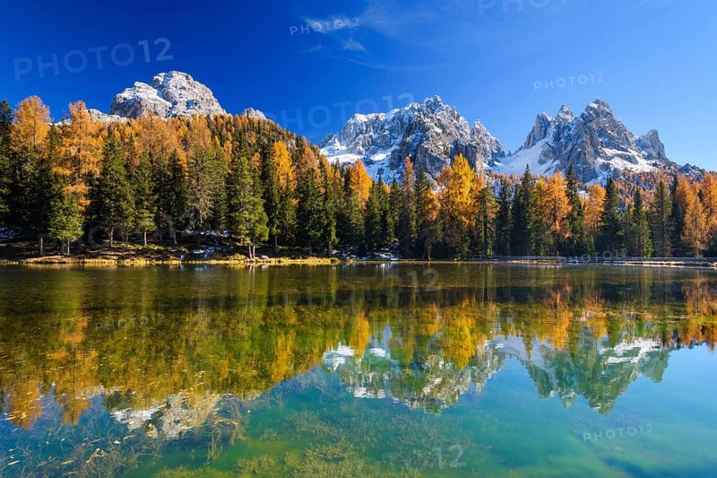 Antorno Lake with Gruppo dei Cadini reflected in lake