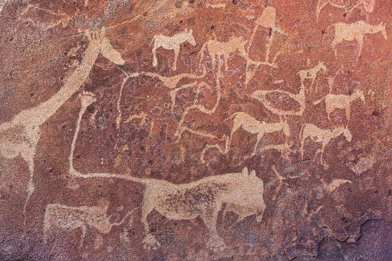 The famous lion panel at the Twyfelfontein rock engravings west of the town of Khorixas