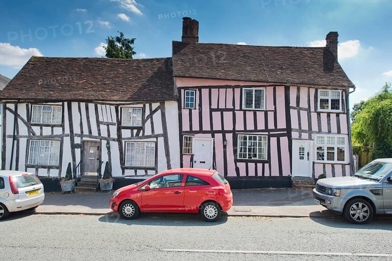 Houses in Lavenham in typical half-timbered architecture