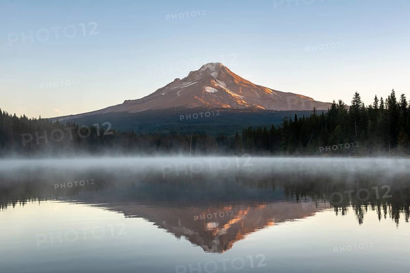 Reflection of Mt Hood volcano in Trillium Lake